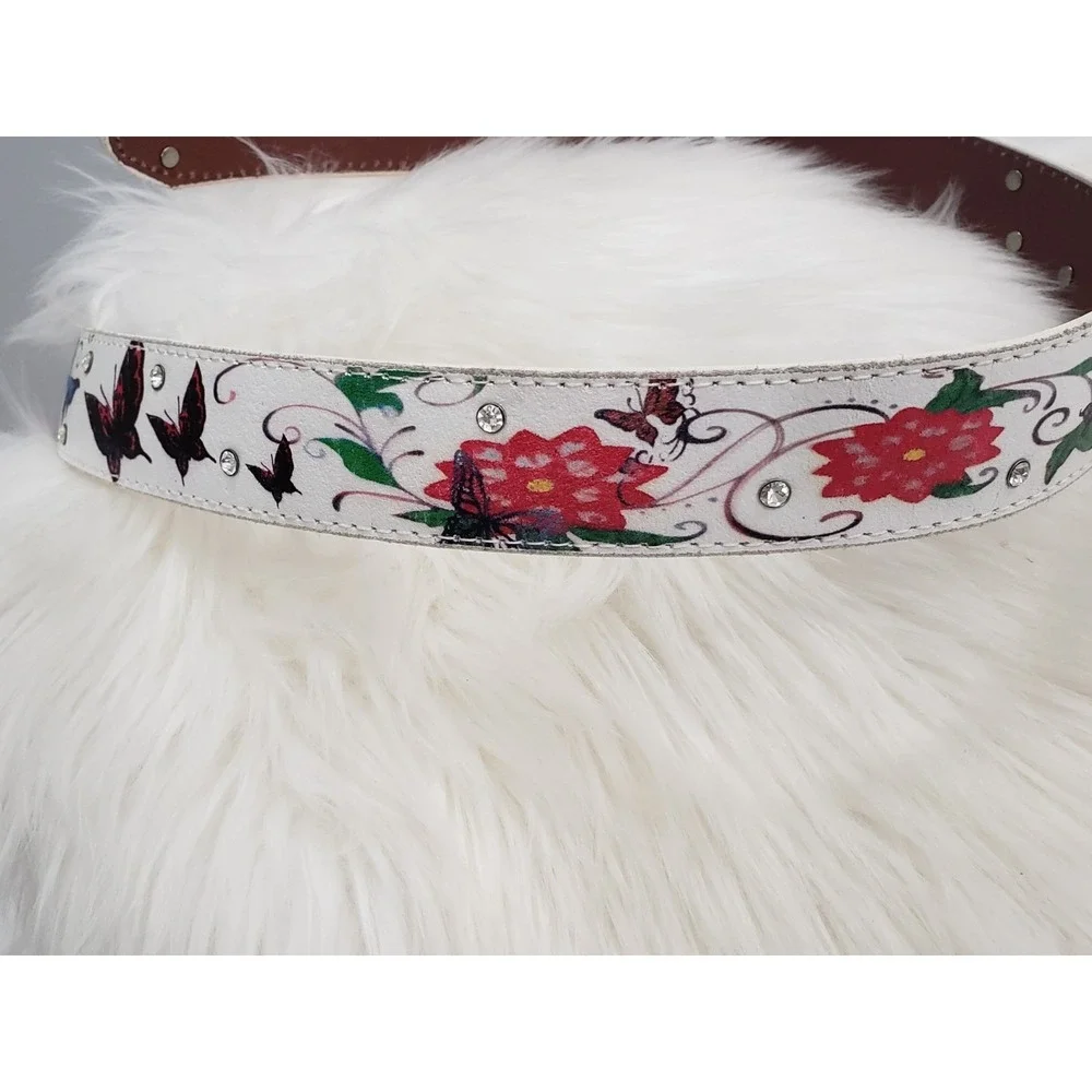 Vera Pelle Leather Belt Vintage y2k rhinestone flash art butterflies bratz 90s‎